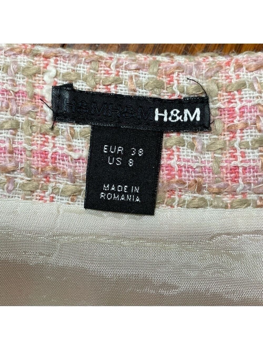 H&M Skirt Tweed Knit Pink White Green Size 8 Y2K - Picture 6 of 11
